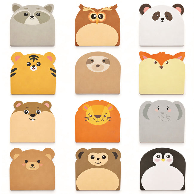 Wrapables Cute Animals Sticky Notes, Adhesive Memo Notepads for Home, Office, Work (Set of 12), Wilderness