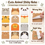 Wrapables Cute Animals Sticky Notes, Adhesive Memo Notepads for Home, Office, Work (Set of 12), Wilderness