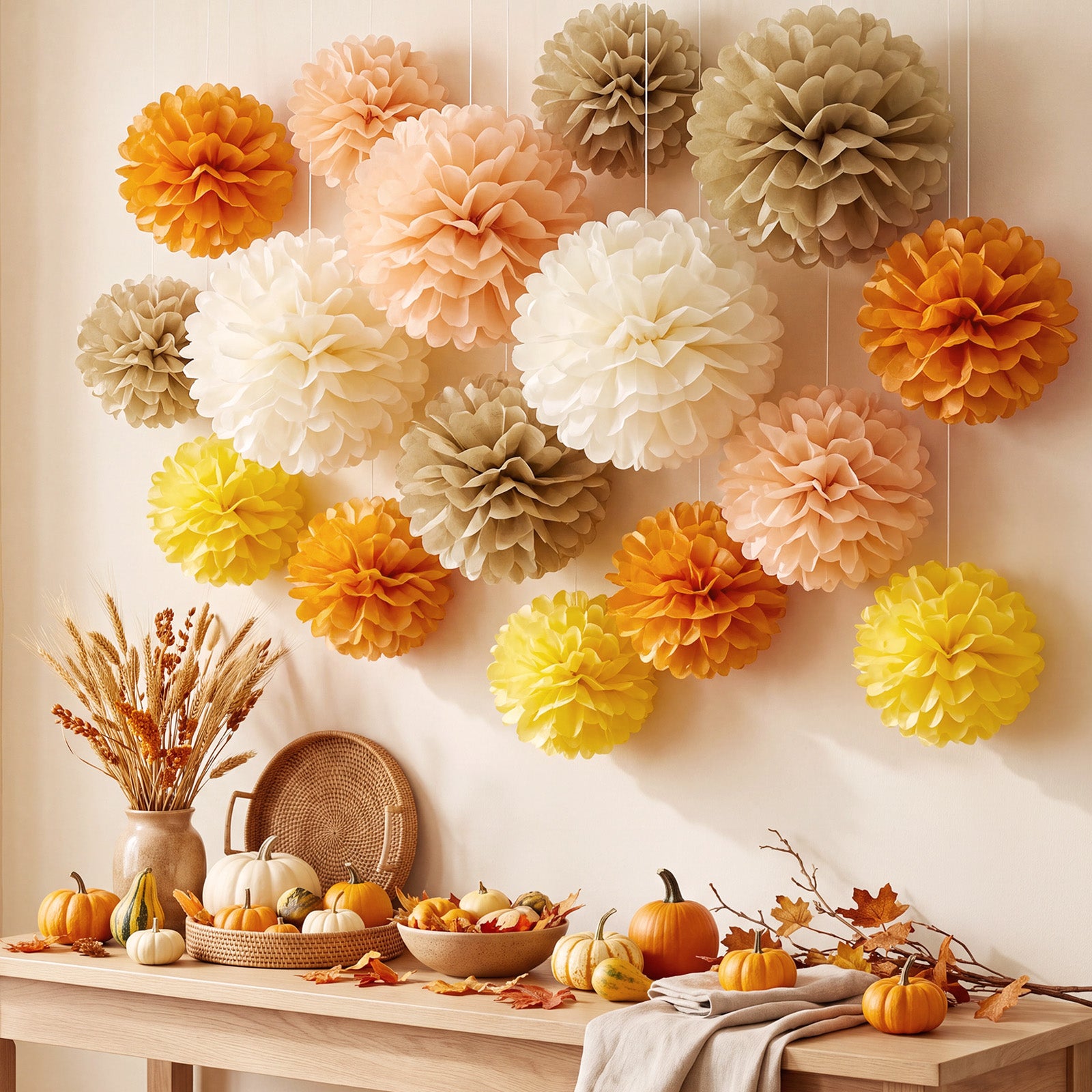 Wrapables Fall Pom Pom Party Decorations for Autumn, Harvest, Thanksgiving, Weddings, Birthdays, Baby Showers (Set of 22)