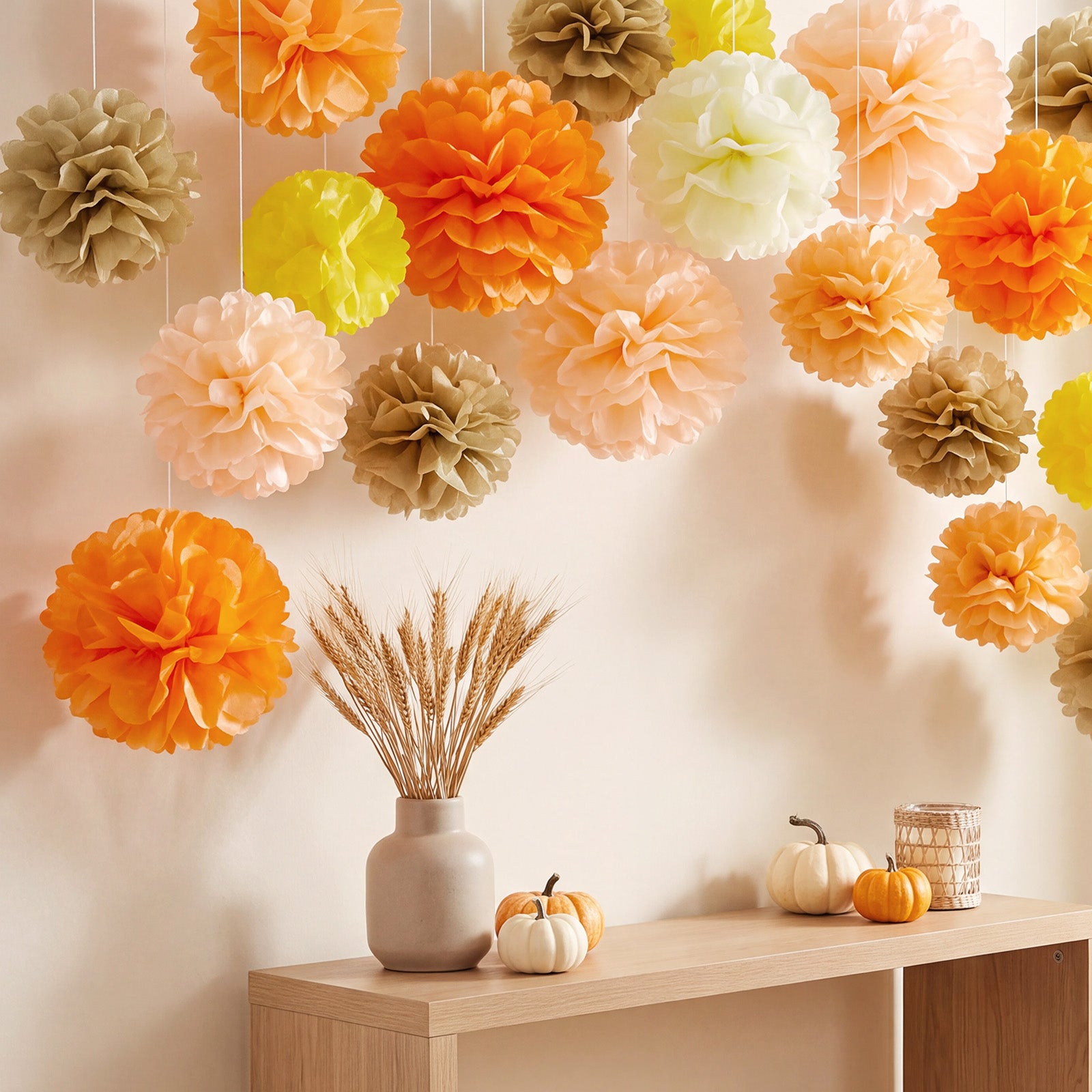 Wrapables Fall Pom Pom Party Decorations for Autumn, Harvest, Thanksgiving, Weddings, Birthdays, Baby Showers (Set of 22)