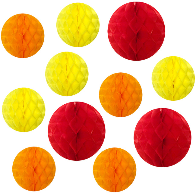 Wrapables Fall Honeycomb Ball Party Decorations for Autumn, Harvest, Thanksgiving, Weddings, Birthdays, Baby Showers (Set of 11), Yellow, Orange, Red