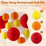 Wrapables Fall Honeycomb Ball Party Decorations for Autumn, Harvest, Thanksgiving, Weddings, Birthdays, Baby Showers (Set of 11), Yellow, Orange, Red