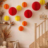Wrapables Fall Honeycomb Ball Party Decorations for Autumn, Harvest, Thanksgiving, Weddings, Birthdays, Baby Showers (Set of 11), Yellow, Orange, Red