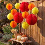 Wrapables Fall Honeycomb Ball Party Decorations for Autumn, Harvest, Thanksgiving, Weddings, Birthdays, Baby Showers (Set of 11), Yellow, Orange, Red