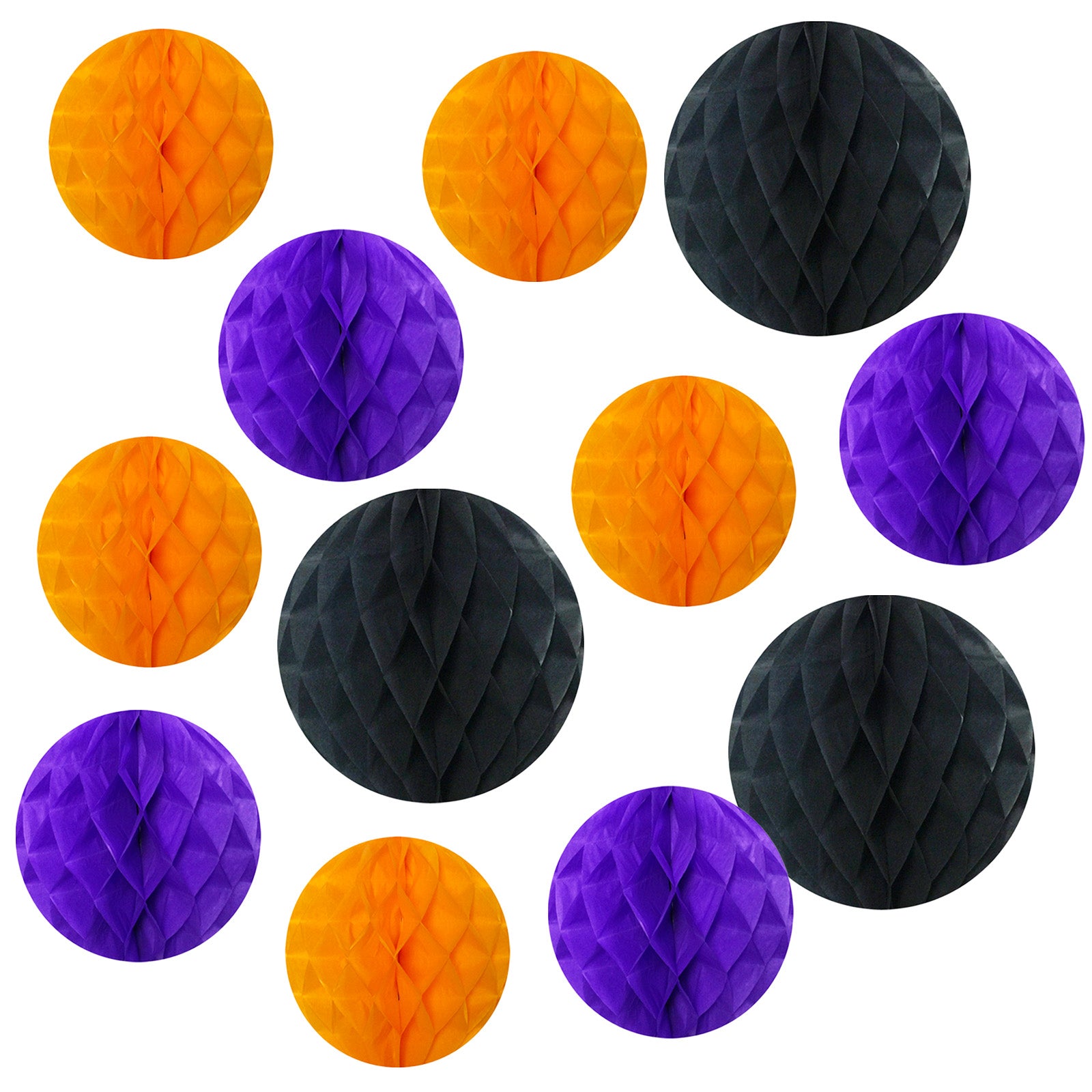 Wrapables Halloween Honeycomb Ball Party Decorations for Parties, Weddings, Birthdays, Baby Showers (Set of 12), Orange, Purple, Black