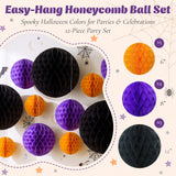 Wrapables Halloween Honeycomb Ball Party Decorations for Parties, Weddings, Birthdays, Baby Showers (Set of 12), Orange, Purple, Black