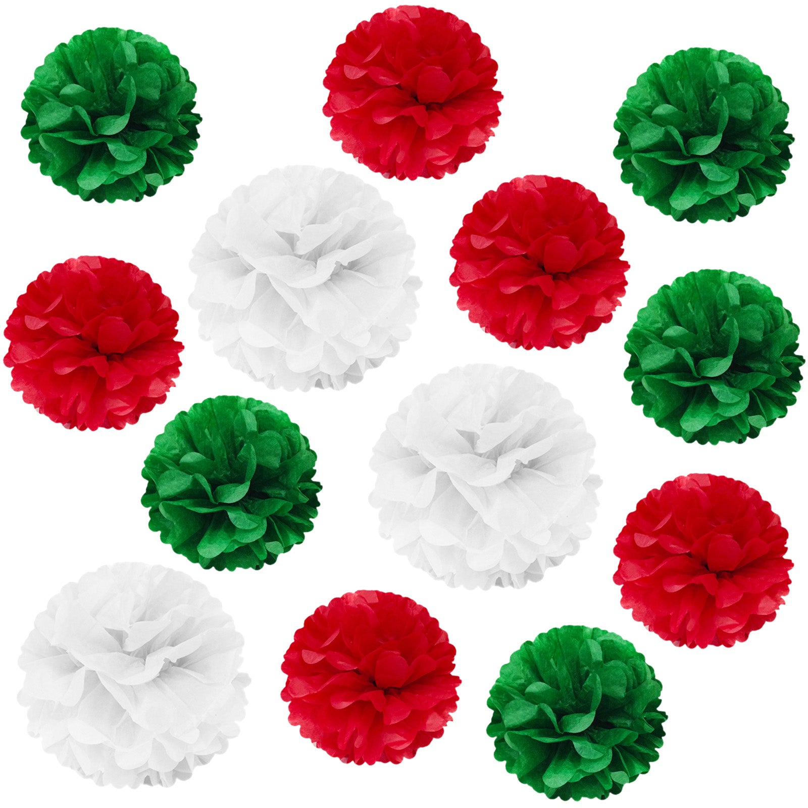 Wrapables Christmas Pom Pom Party Decorations for Xmas, Winter, Holidays, Weddings, Birthdays, Baby Showers (Set of 13), Red, Green, White