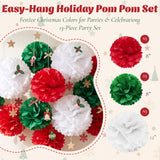 Wrapables Christmas Pom Pom Party Decorations for Xmas, Winter, Holidays, Weddings, Birthdays, Baby Showers (Set of 13), Red, Green, White