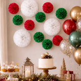 Wrapables Christmas Pom Pom Party Decorations for Xmas, Winter, Holidays, Weddings, Birthdays, Baby Showers (Set of 13), Red, Green, White