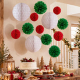 Wrapables Christmas Pom Pom and Honeycomb Ball Party Decorations for Xmas, Winter, Holidays, Weddings, Birthdays (Set of 13), Red, Green, White