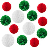 Wrapables Christmas Pom Pom and Honeycomb Ball Party Decorations for Xmas, Winter, Holidays, Weddings, Birthdays (Set of 13), Red, Green, White