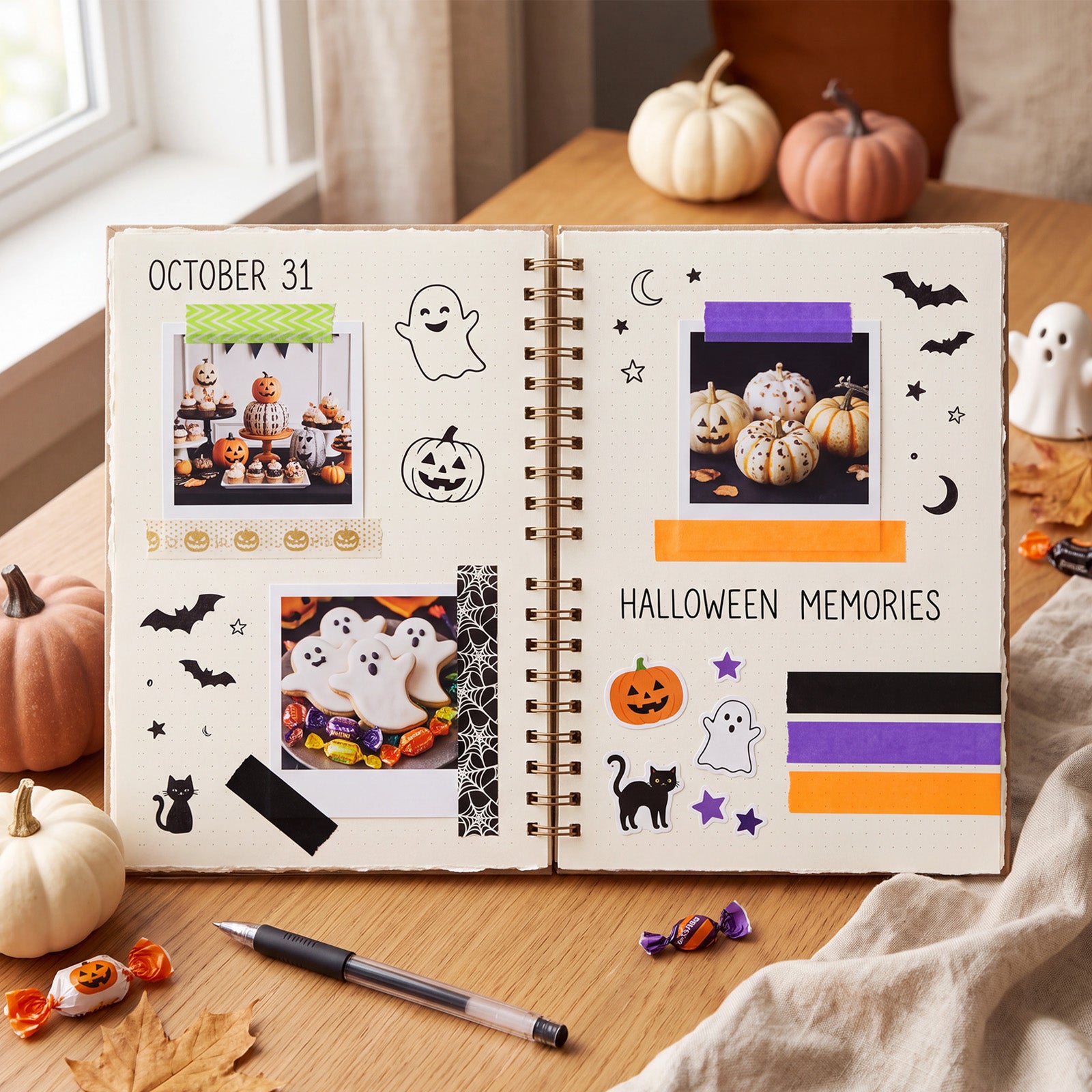 Wrapables Halloween Washi Tape for Scrapbooking, Stationery, Diary, Card Making (Set of 6), Cobwebs and Jack-O-Lantern