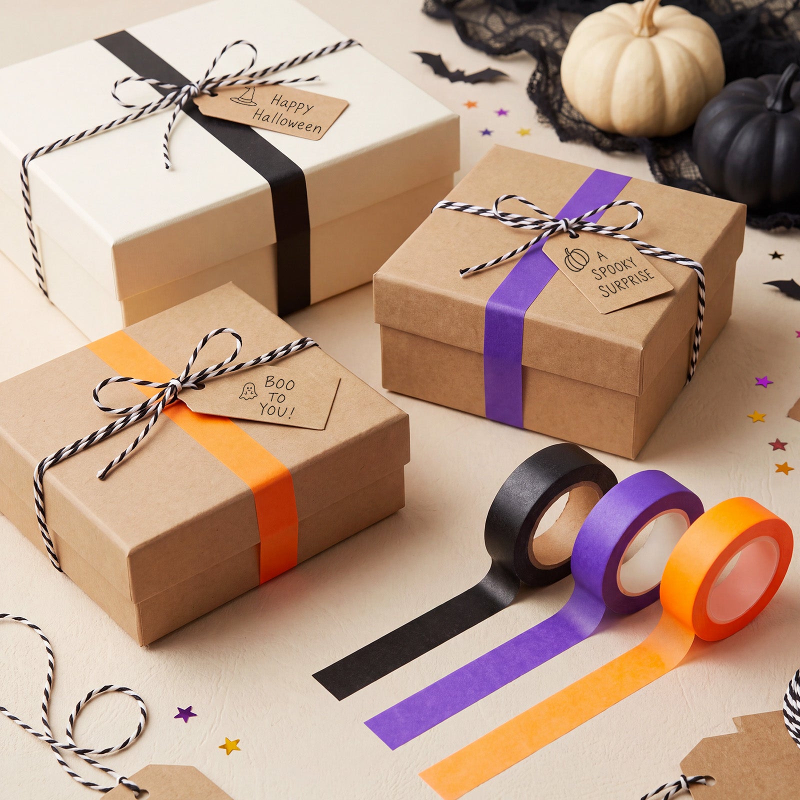 Wrapables Halloween Washi Tape for Scrapbooking, Stationery, Diary, Card Making (Set of 3), Orange, Purple, Black