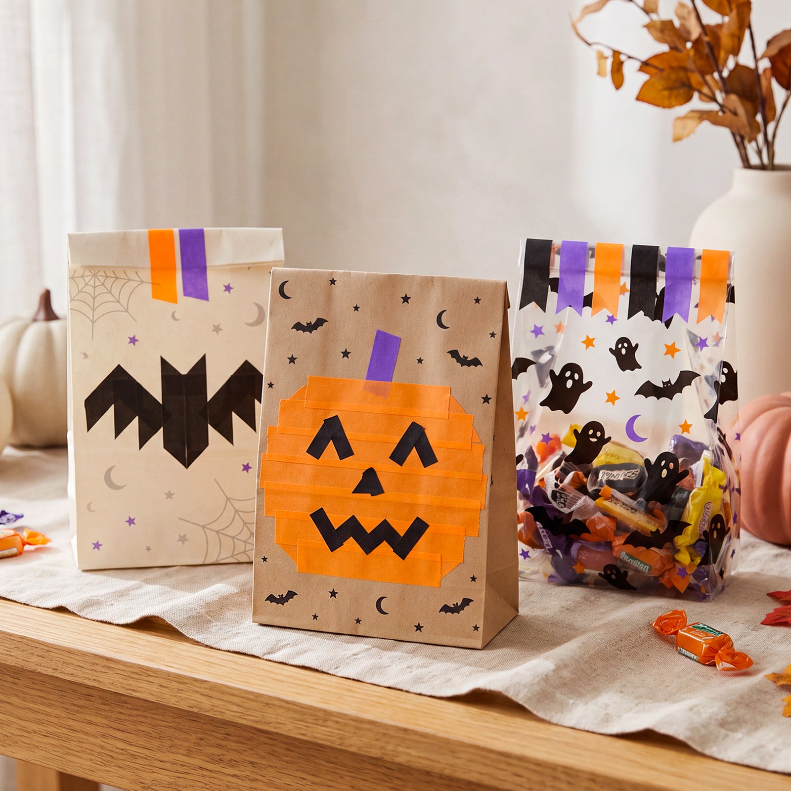 Wrapables Halloween Washi Tape for Scrapbooking, Stationery, Diary, Card Making (Set of 3), Orange, Purple, Black