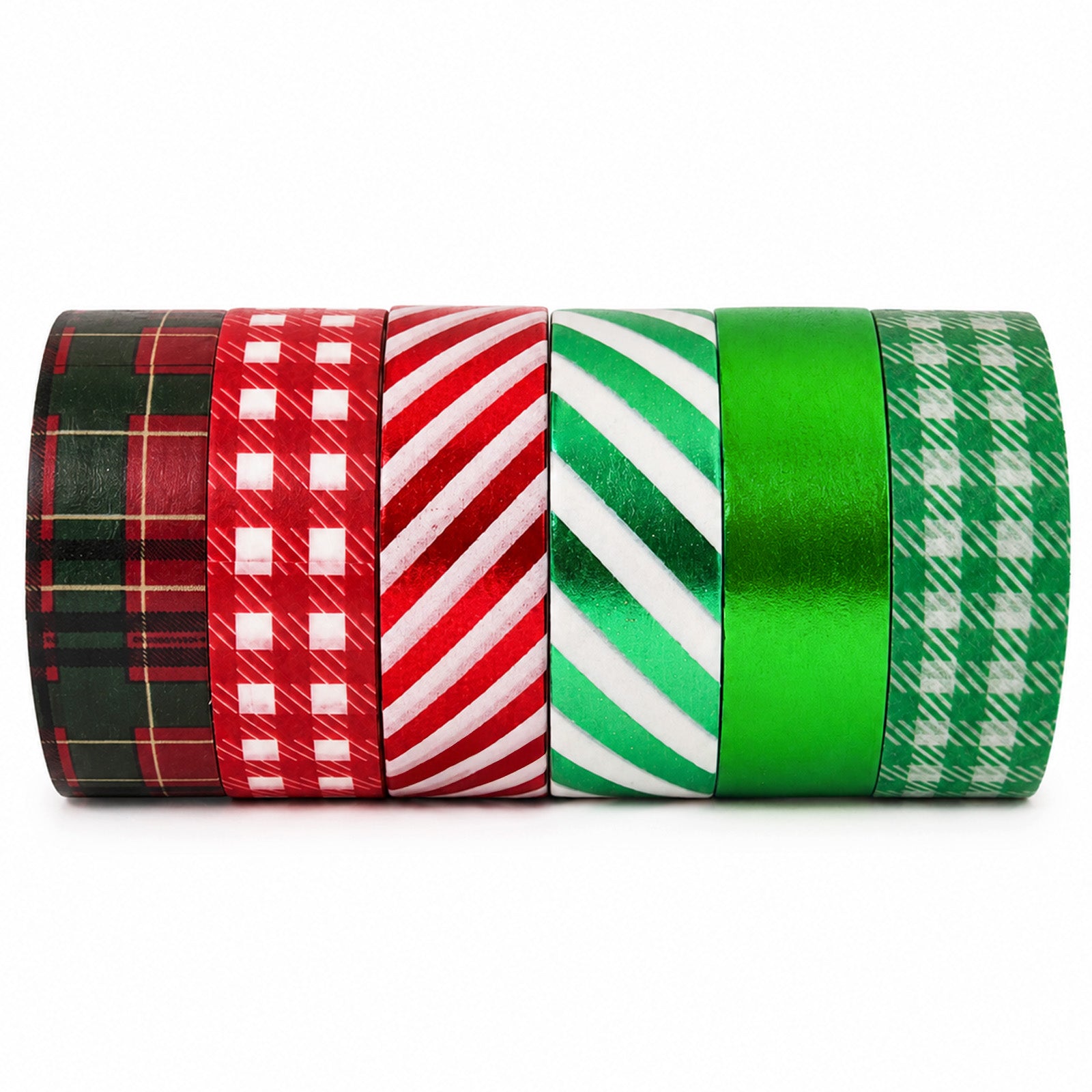 Wrapables Plaid and Metallic Stripes Christmas Holiday Washi Tape for DIY, Arts and Crafts, Scrapbooks, Journals, Gift Wrapping (Set of 6)