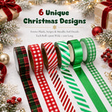 Wrapables Plaid and Metallic Stripes Christmas Holiday Washi Tape for DIY, Arts and Crafts, Scrapbooks, Journals, Gift Wrapping (Set of 6)