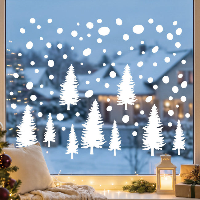 Wrapables Large Christmas Window Clings Decal Stickers, Xmas Winter Decoration for Glass Windows, (6 Sheets) White Pine Trees