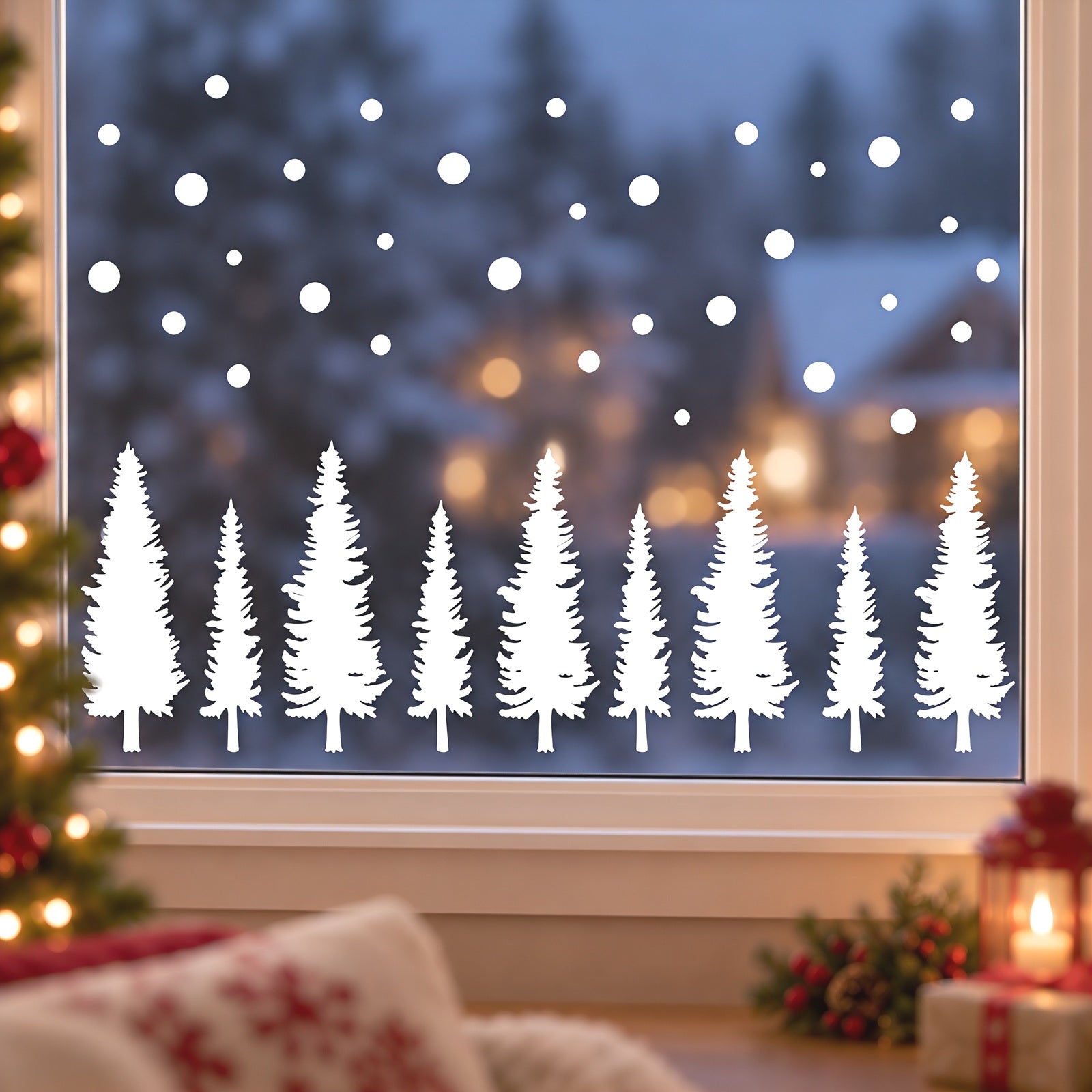 Wrapables Large Christmas Window Clings Decal Stickers, Xmas Winter Decoration for Glass Windows, (6 Sheets) White Pine Trees