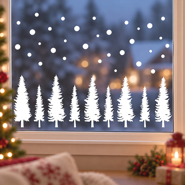 Wrapables Large Christmas Window Clings Decal Stickers, Xmas Winter Decoration for Glass Windows, (6 Sheets) White Pine Trees