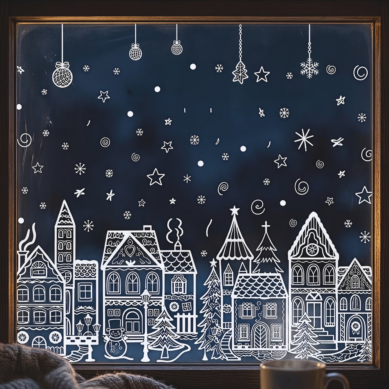 Wrapables Large Christmas Window Clings Decal Stickers, Xmas Winter Decoration for Glass Windows, (4 Sheets) White House