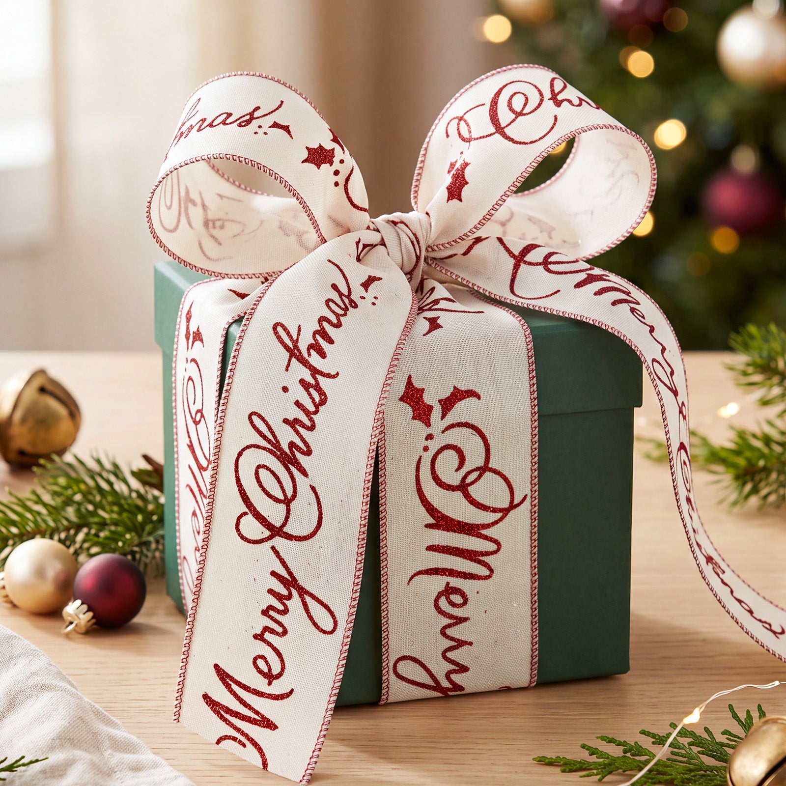 Wrapables Christmas Wired Ribbons 2.5 inch x 10 Yards, for Gift Wrapping, Bows, Wreaths, Xmas Trees, Holiday Decor, DIY Crafts, Merry Christmas
