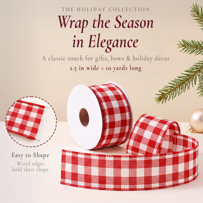 Wrapables Christmas Wired Ribbons 2.5 inch x 10 Yards, for Gift Wrapping, Bows, Wreaths, Xmas Trees, Holiday Decor, DIY Crafts, Red Plaid