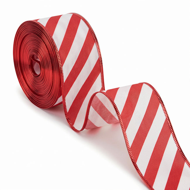 Wrapables Christmas Wired Ribbons 2.5 inch x 10 Yards, for Gift Wrapping, Bows, Wreaths, Xmas Trees, Holiday Decor, DIY Crafts, Red Stripes