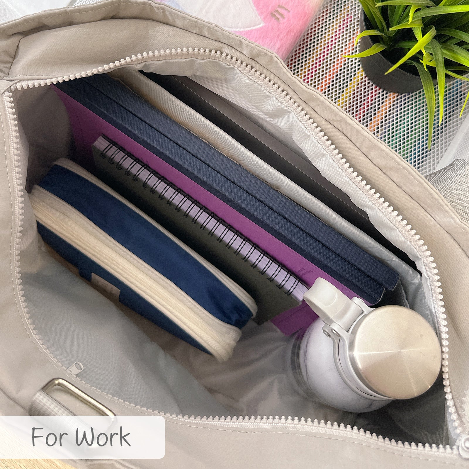 Wrapables Yoga Tote Bag, Gym, Work, Overnight, Travel Bag, Cream