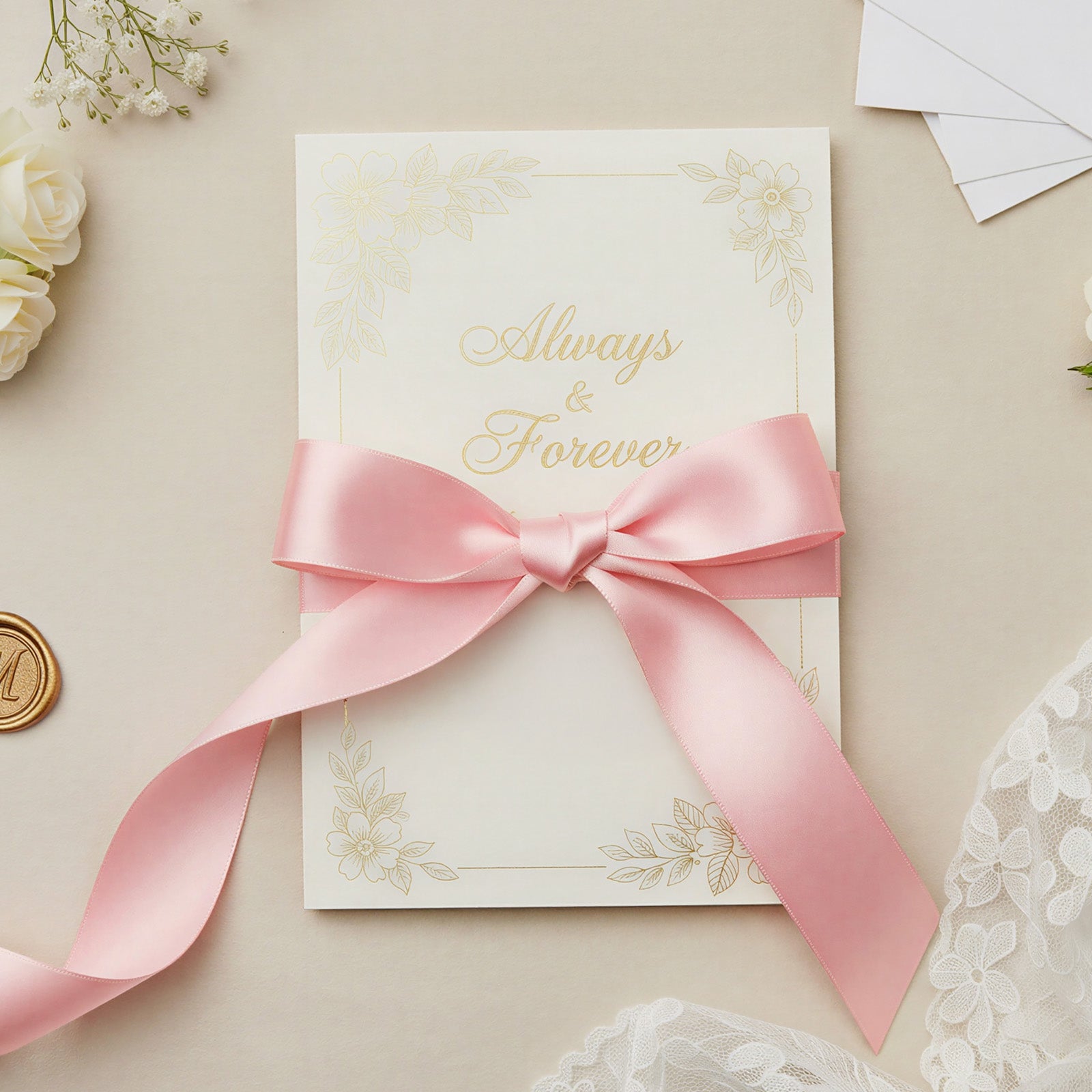 Wrapables Satin Ribbon for Gift Wrapping, Weddings, Floral Bouquets, DIY Crafts, 1.5 Inch x 50 Yards (Set of 2), Champagne / Pink