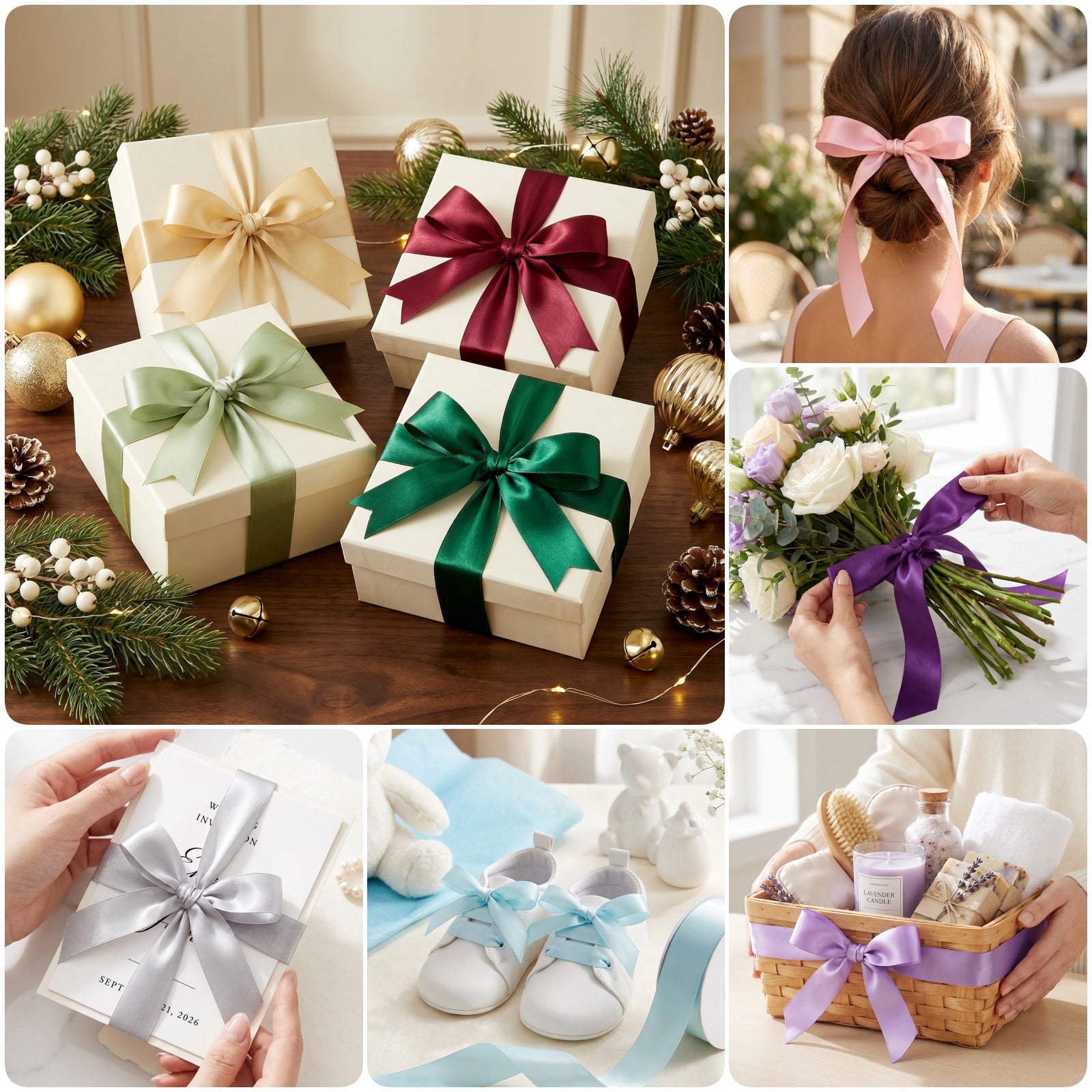 Wrapables Gift Wrapping, Wedding Decor, Floral Bouquets, DIY Crafts Satin Ribbon 1 Inch x 50 Yards (Set of 2), Pastel