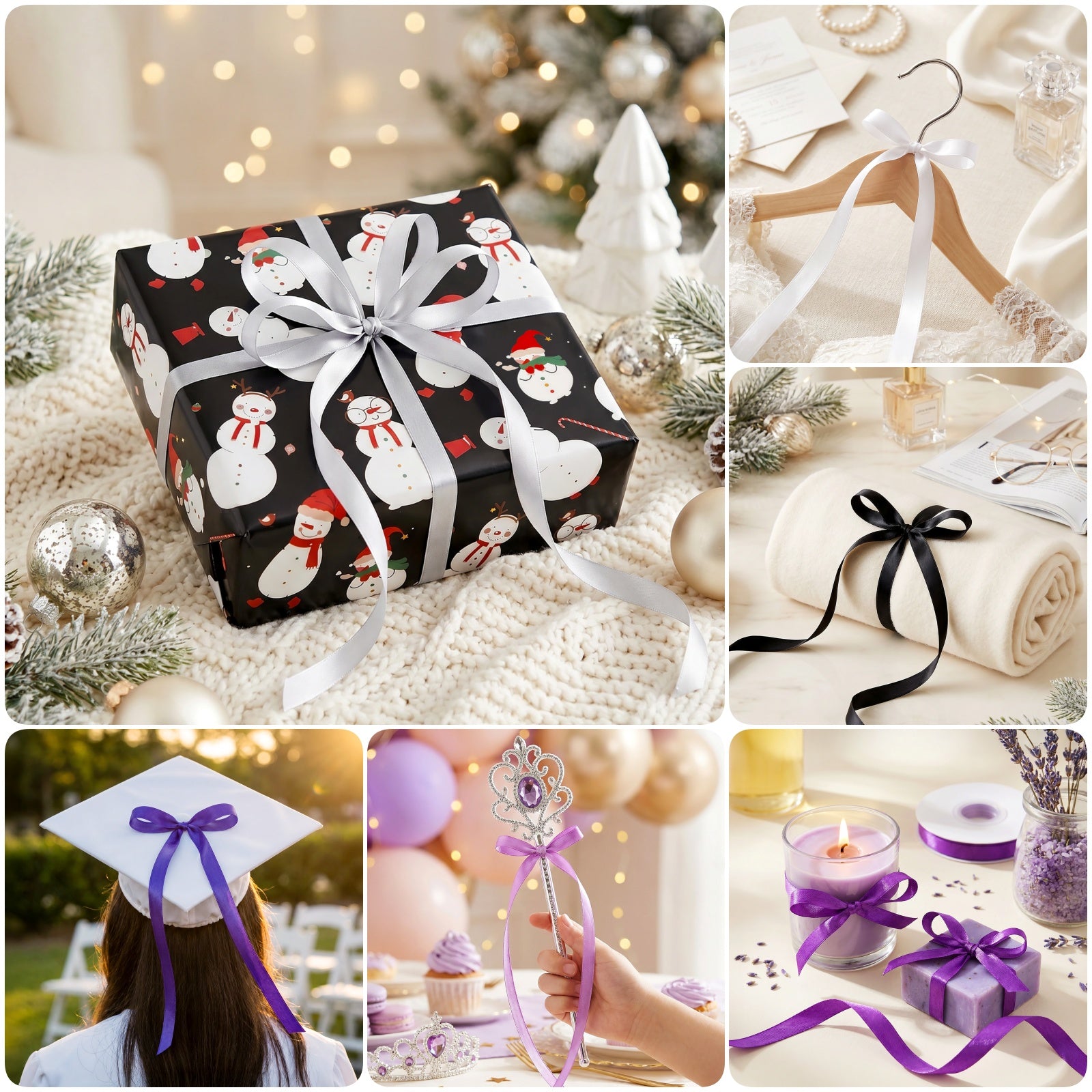 Wrapables Gift Wrapping, Wedding Decor, Floral Bouquets, DIY Crafts Satin Ribbon 3/8 Inch x 75 Yards (Set of 3), Purples