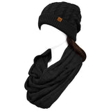 Wrapables Winter Warm Cable Knit Infinity Scarf and Beanie Set, Black