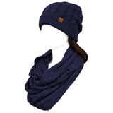 Wrapables Winter Warm Cable Knit Infinity Scarf and Beanie Set, Dark Blue