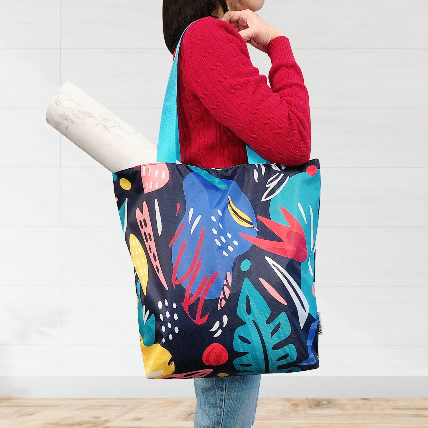 Wrapables Stylish Compact Folding Ripstop Polyester Tote Bag, Shoulder Bag, Travel Bag, Shopping Bag, Dark Retro