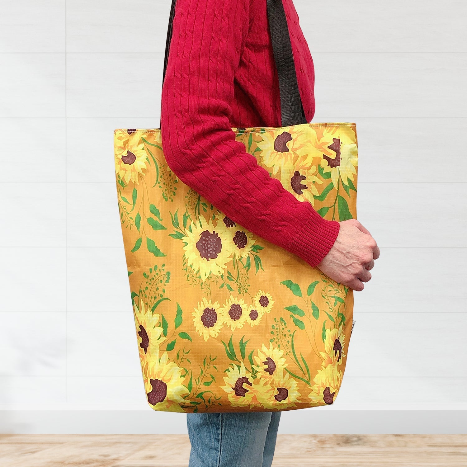 Wrapables Stylish Compact Folding Ripstop Polyester Tote Bag, Shoulder Bag, Travel Bag, Shopping Bag, Sunflowers Harvest