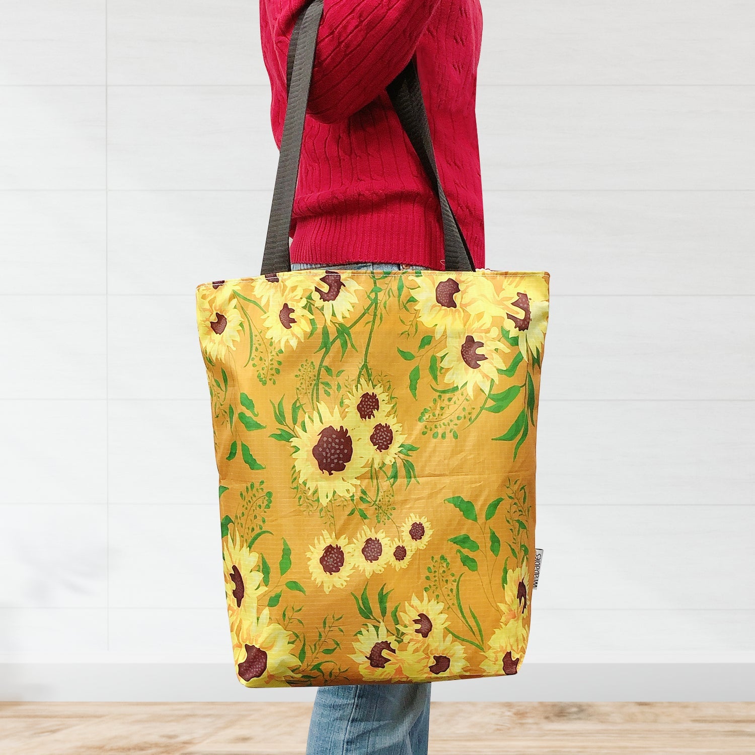 Wrapables Stylish Compact Folding Ripstop Polyester Tote Bag, Shoulder Bag, Travel Bag, Shopping Bag, Sunflowers Harvest