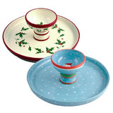 Reversible Cake Plate / Chip & Dip - Christmas Mistletoe