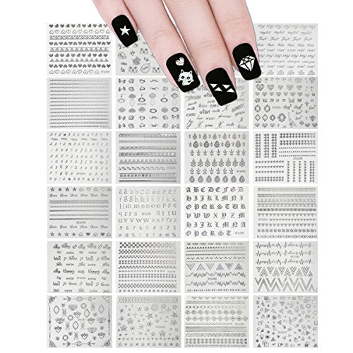 Wrapables Holographic Nail Stickers Metallic Letters, Numbers & Patterns Nail Stickers Nail Art (24 sheets)