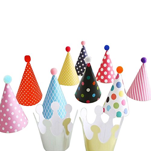 Wrapables Party Hats with Pom Poms and Crowns for Birthday Parties and Holidays
