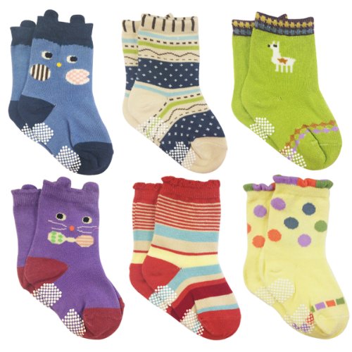 Wrapables Peek A Boo Animal Non-Skid Toddler Socks (Set of 6)