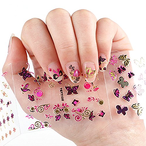 Wrapables 24 Sheets Butterfly with Gold & Silver Trim Nail Stickers Nail Art Set
