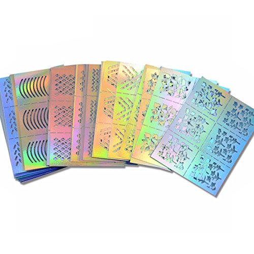 Wrapables 63 Designs Holographic Manicure Nail Art Guide Nail Stencil Nail Sticker Bundle (set of 63)
