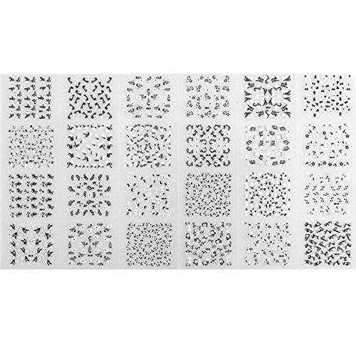 Wrapables 24 Sheets Black & White Flowers with Rhinestones Nail Stickers Set Nail Art