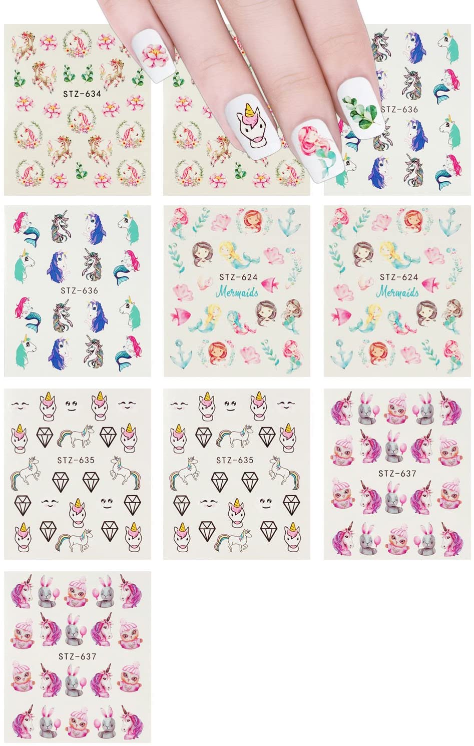 Wrapables Mermaids & Unicorns Nail Art Water Slide Nail Decals (10 sheets)