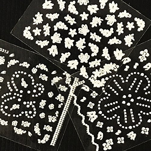 Wrapables 24 Sheets White Flowers, Dots & Crowns Nail Sticker Nail Art Set