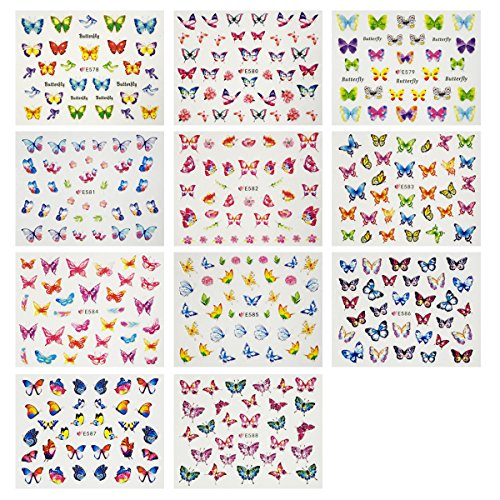 Wrapables Colorful Butterfly Nail Stickers 3D Butterfly Nail Art (330+ Nail Stickers/11 sheets)
