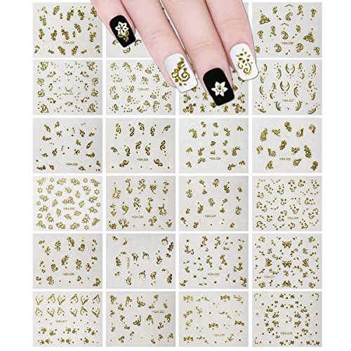 Wrapables 24 Sheets Gold & White Henna Nail Stickers Mandala Nail Stickers Vines Nail Art