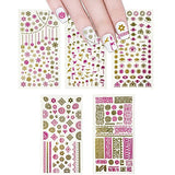 Wrapables 450+ Nail Stickers Pink & Gold Foil Nail Stickers Nail Art Henna Nail Stickers, 5 sheets - Prints