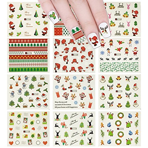 Wrapables 250+ Christmas Water Slide Nail Decals Large Christmas Water Slide Nail Art Nail Decal Sheets (12 Sheets)