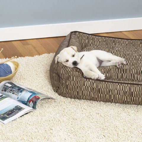 West Paw Design Tuckered Out Premium Stuffed Dog Bed, Cow/Bison - Small 23" x 18"